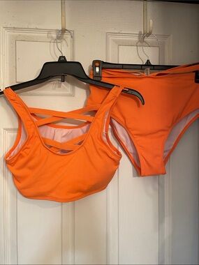 Rosegal Orange Crisscross Ribbed Bikini Set